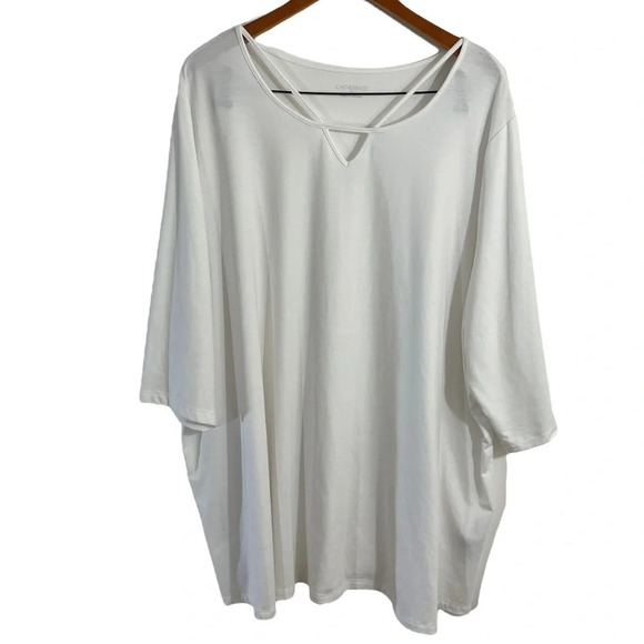 Catherines White Blouse 3X Keyhole Cutout Criss Cross Plus Size Stretch Pullover - Picture 1 of 5